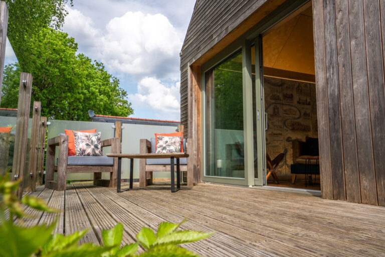 Bedroom in Lavender Lodge, eco lodge near the Brecon Beacons