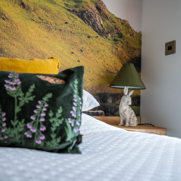 Inside Rosemary Lodge, eco lodge in South Wales